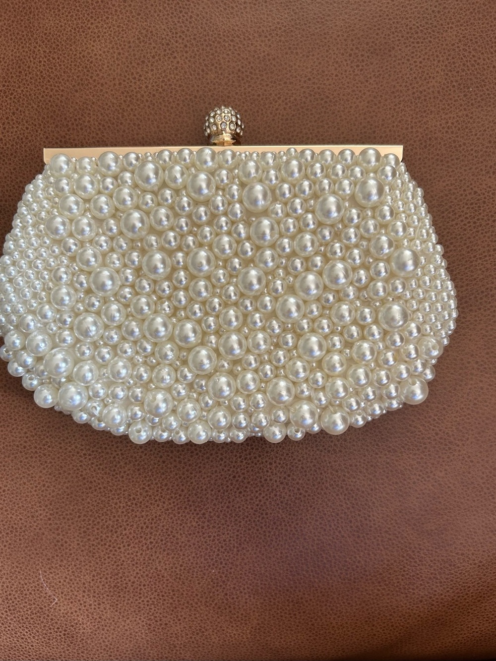 Pearl-Embellished Ivory Evening Clutch